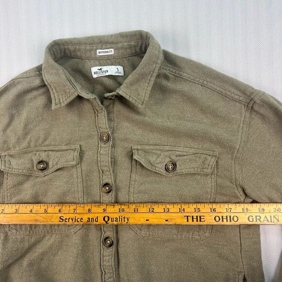 Hollister Boyfriend Fit Flannel Long Sleeve Shirt Shacket Olive Womens S Fall - Picture 3 of 6